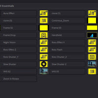 Software interface with various effects and tools on a dark background