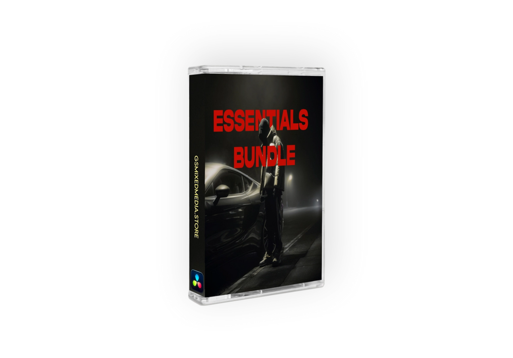 Cassette tape packaging with 'Essentials Bundle' text and a car image on a white background