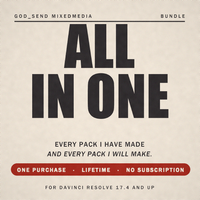 ALL IN ONE bundle for DaVinci Resolve - every pack I have made and every pack I will make. One purchase, lifetime, no subscription.