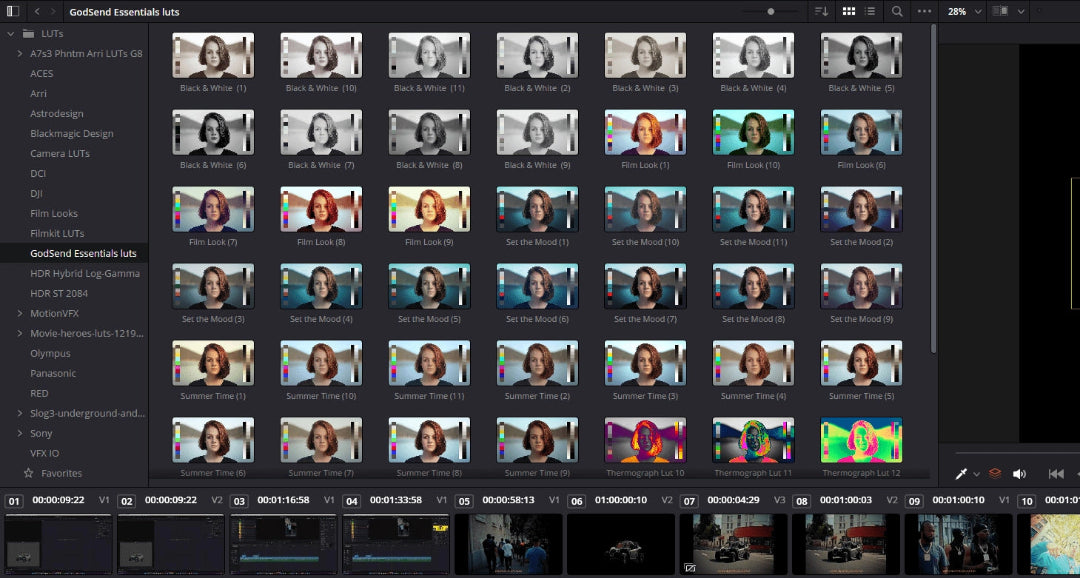 Screen displaying a collection of video clips with thumbnails and metadata.