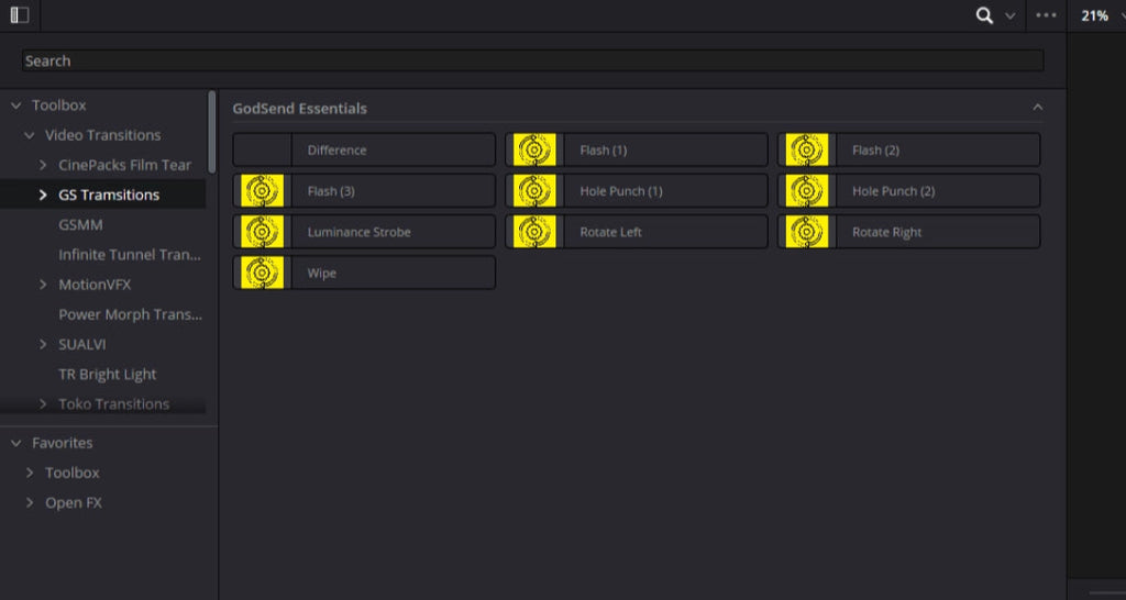 Software interface with transition effects on a dark background