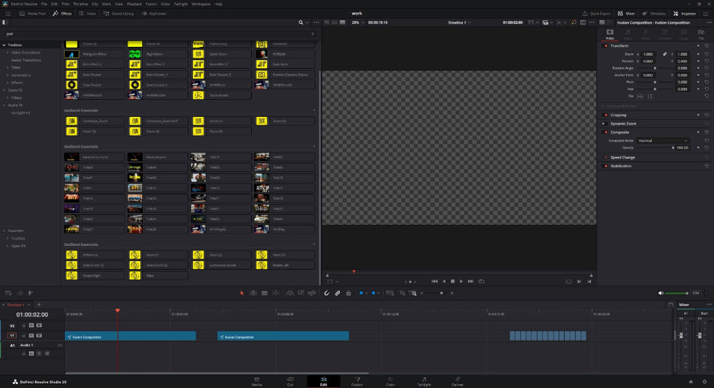 Video editing software interface with timeline and media browser