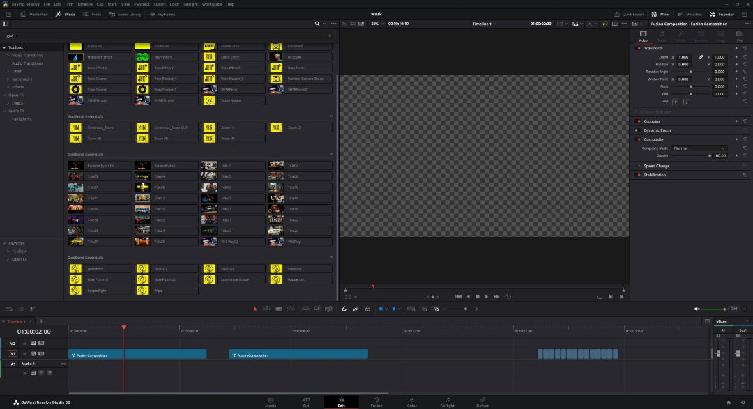 Video editing software interface with timeline and media browser